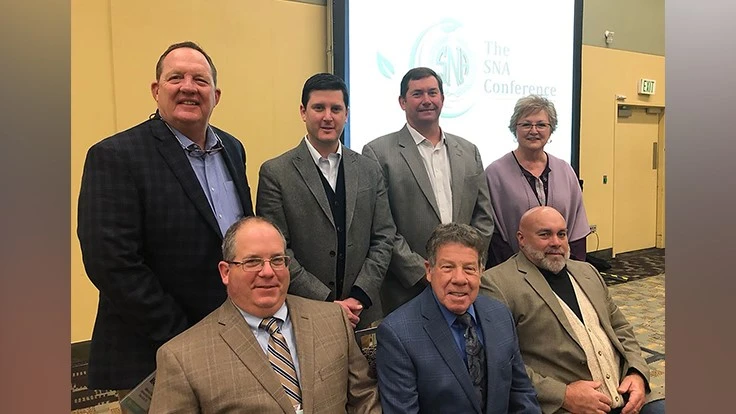 2019 SNA Board. Seated (left to right) Immediate Past President – Norman Cole, President – Joseph Napoli, Vice President/Treasurer/Director Chapter 3 – Rickey Minton. Standing (left to right) Director Chapter 2 – Marcus Cook, Director Chapter 1 –Matthew Shreckhise, Director Chapter 4 T–odd Ellefson, Executive Vice President – Karen Summers.