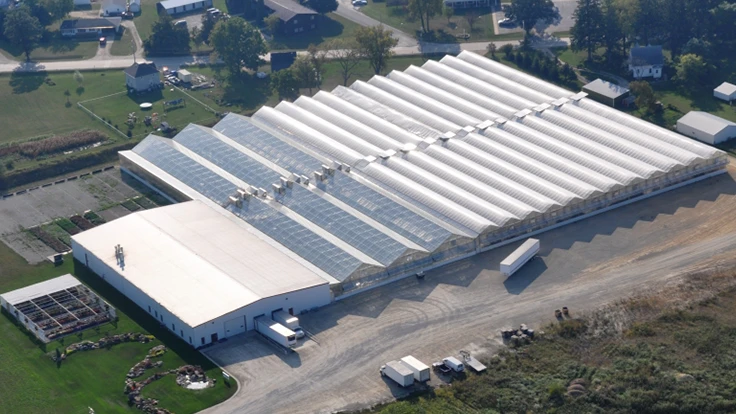 An aerial shot of Plantpeddler's facility in Cresco, Iowa