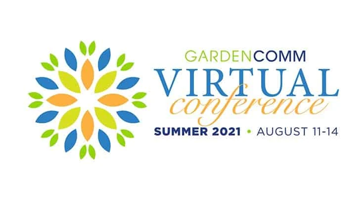 a blue, green and yellow logo next to text that reads GardenComm Virtual Conference Summer 2021 August 11-14
