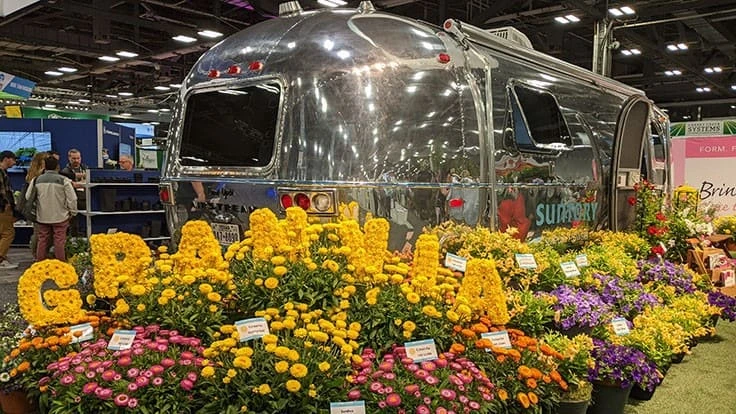 This 1971 Airstream trailer was the focal point of Suntory Flowers Cultivate'21 booth.