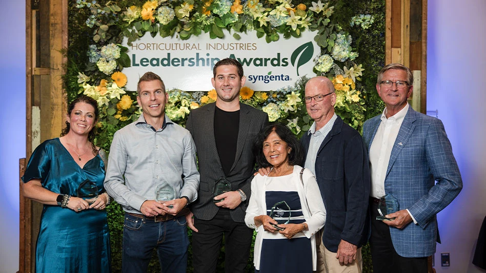 The 2023 HILA class (L-R) Jennifer Moss, Marcel Boonekamp, Zachary Herrill, Jolly and Mark Krautmann, Ed Overdevest and Shawn Cox (not pictured).