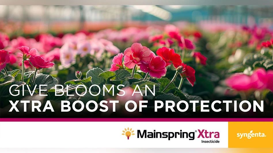 Mainspring Xtra can be applied by spray, drench, cold fog and chemigation using low-use rates.