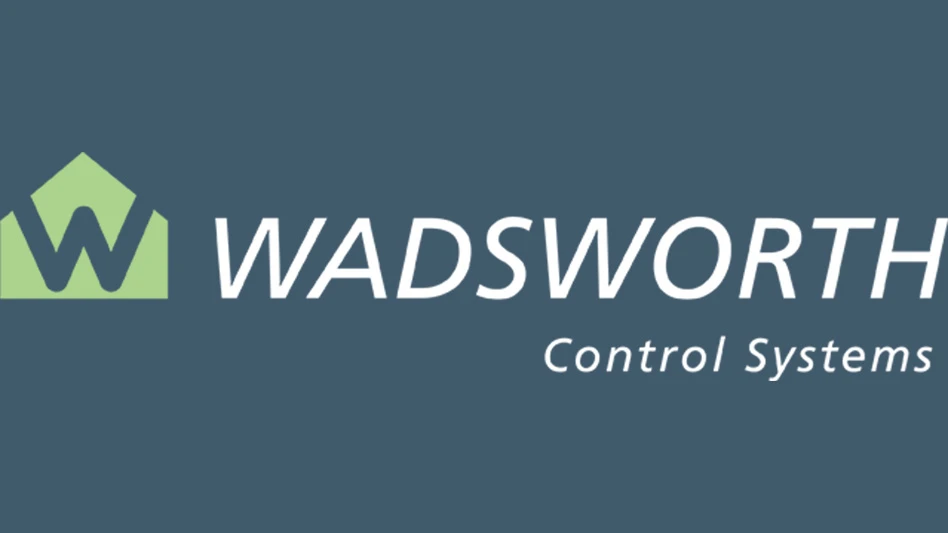A graphic with white text on a dark blue background reads Wadsworth Control Systems. To the left of the text is a graphic of a greenhouse with a blue W on it.