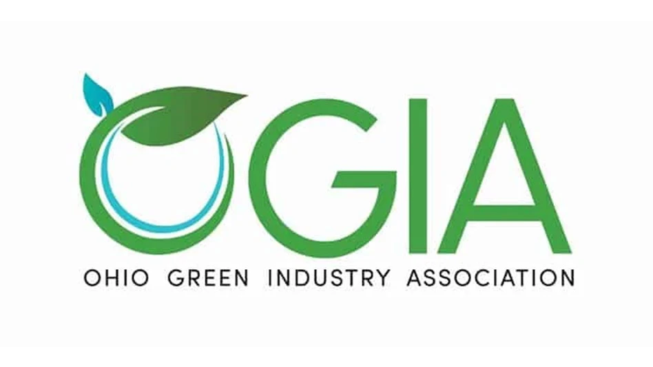 A logo with green and blue capital letters reads OGIA. Below that, gray capital letters read Ohio Green Industry Association. Everything is on a white background.