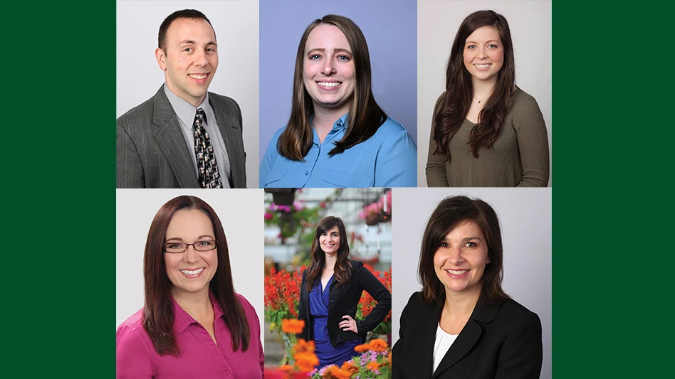 A collage of six headshot photos of smiling people.