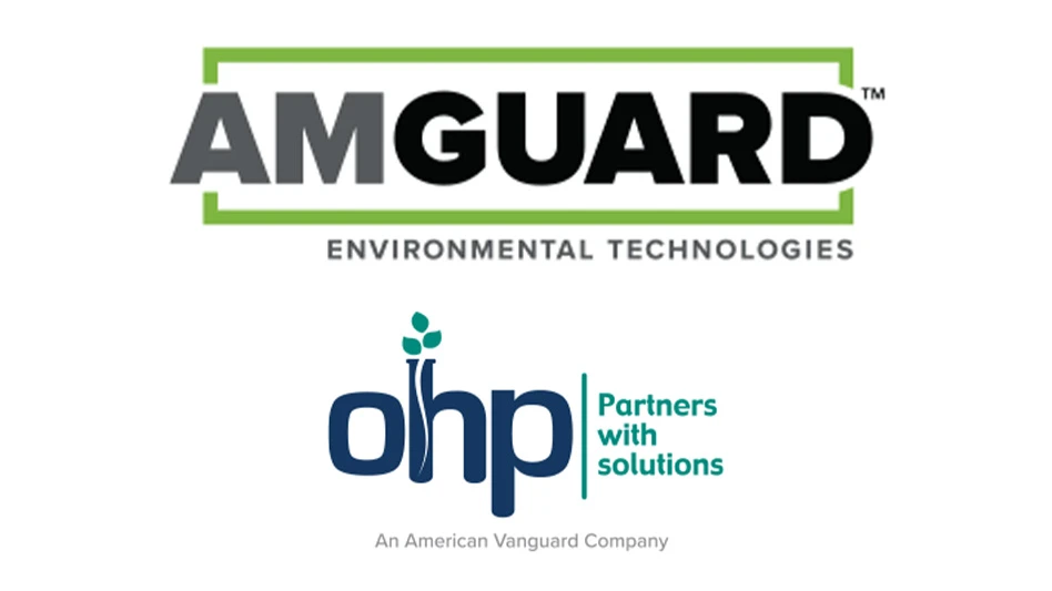 Two logos read OHP, partners with solutions, an America Vanguard company, and AMGUARD Environmental Technologies.