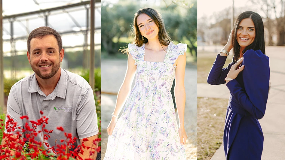 Three photos of smiling people, from left to right, of a man, a woman and a woman.