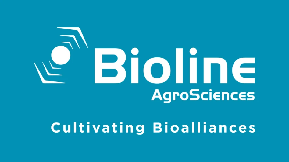 A graphic with blue text on a white background reading Bioline AgroSciences Cultivating Bioalliances.