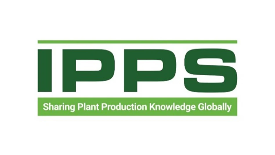 A graphic with dark green and white text on a white and light green background reading IPPS Sharing Plant Production Knowledge Globally.
