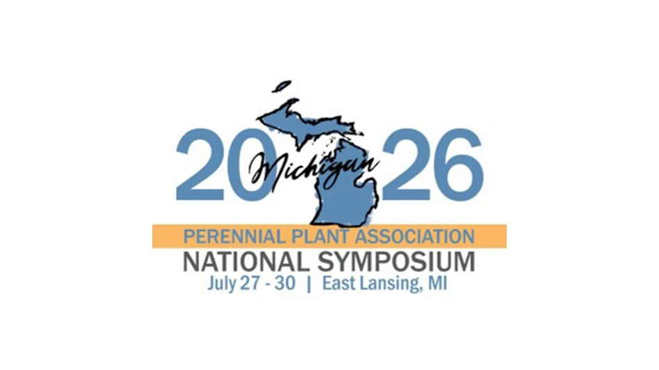 A logo for the 2026 Perennial Plant Association National Symposium with blue and black text on a white background.
