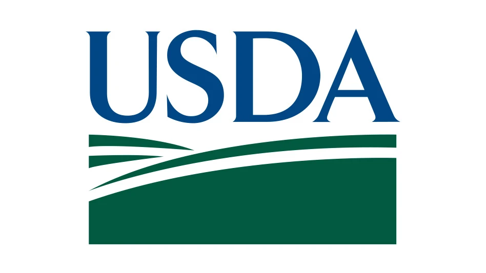 A graphic with blue text on a white and green background reads USDA.